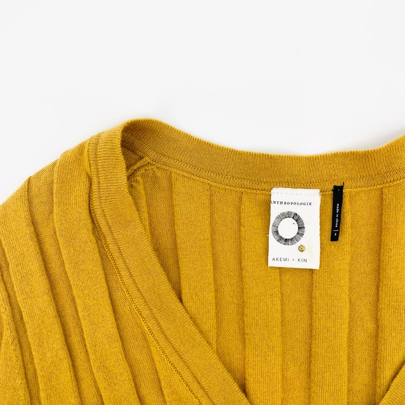 Anthropologie Cashmere Blend Ribbed Button Down Cardigan Top in Mustard Size S - Picture 5 of 6